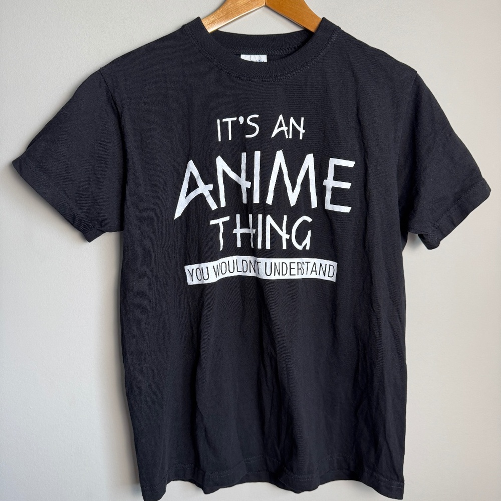 Men's Simple Black Cotton Short Sleeve T-Shirt "It's an Anime Thing" Medium